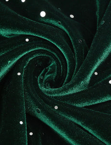 Christmas Green Square Collar Sequins Velvet 1950S Vintage Swing Dress