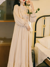 Load image into Gallery viewer, Apricot Stand Collar Ruffles Embroidered Swing Retro Dress