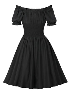 Black Ruffles Off Shoulder 1950S Vintage Swing Dress