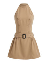 Load image into Gallery viewer, Vintage Double-Breasted Trench Dress Set - Khaki Capelet &amp; Sleeveless Mini Dress