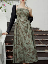 Load image into Gallery viewer, 2PS Brown Lace Spaghetti Strap 1950S Swing Victoria&#39;s Fairy Dress With Black Cardigan