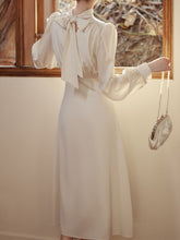 Load image into Gallery viewer, White Satin Pleat Edwardian Revival Vintage Wedding Dress