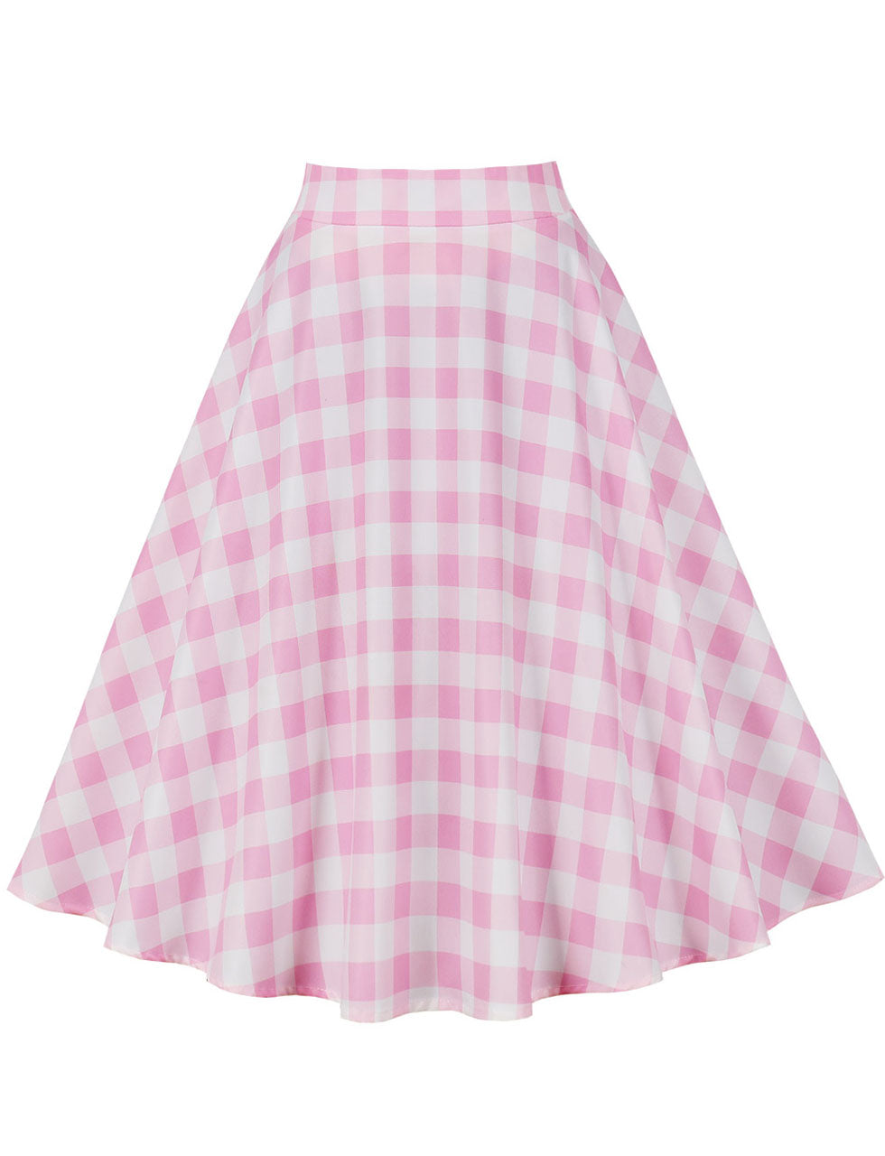 1950S Pink Plaid High Wasit Pleated Barbie Swing Vintage Skirt