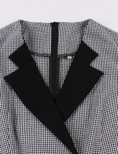1950s Black V Neck Plaid 3/4 Sleeve Vintage Swing Dress With Belt