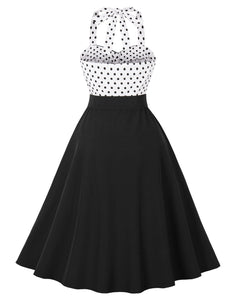 White Polka Dots Halter 1950S Swing Dress