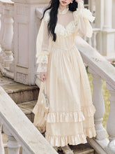 Load image into Gallery viewer, Edwardian Victorian Champagne Lace Jacquard Vintage Wedding Dress