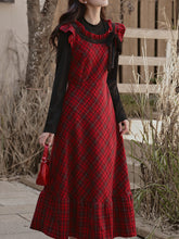 Load image into Gallery viewer, Red Plaid Christmas Dress with Black Long Sleeves and Collar