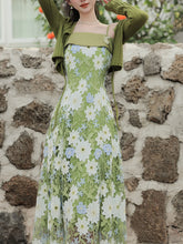 Load image into Gallery viewer, 1940S Green Lace Embroidered Spaghetti Strap Vintage Dress