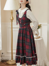 Load image into Gallery viewer, 2PS Red Plaid Christmas Vintage Dress with White Shirt