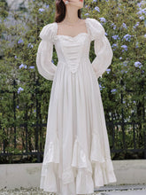 Load image into Gallery viewer, White Square Collar Long Lantern Sleeves Edwardian Ruffle Dress