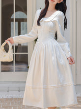 Load image into Gallery viewer, Vintage White Peter Pan Collar Long Sleeve Swing Dress