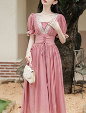 Load image into Gallery viewer, Pink Handmade Rhinestone Lace-up Belt Edwardian Revival Dress