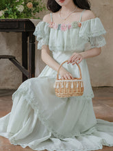 Load image into Gallery viewer, Light Green Off Shoulder Chiffon Tiered Maxi Dress