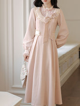 Load image into Gallery viewer, Vintage Pink Bow Long Sleeve Swing Dress