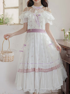 Elegant Victorian White Lace Off-Shoulder Dress
