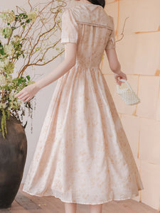 Apricot Sailor Collar Handmade Rosettes Vintage Dress