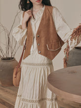 Load image into Gallery viewer, Bohemian White Embroidered Cotton Tassel Hem Maxi Dress with Suede Embroidered Vest Boho Suit