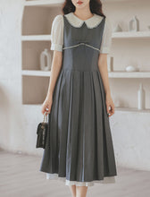 Load image into Gallery viewer, Grey Peter Pan Collar Preppy Style Pleated Dress