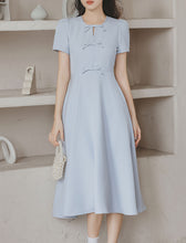 Load image into Gallery viewer, Light Blue Bow Collar 1950S Vintage Dress with Pockets