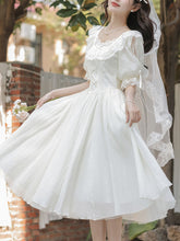 Load image into Gallery viewer, Sweet Victorian Lace Square Collar Corset Short Sleeve Wedding Mini Dress