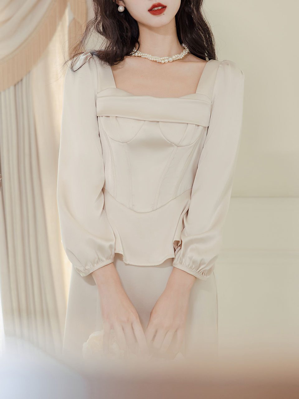 White Long Sleeve Wasp Waist Fake Two-piece Silk 1950S Vintage Wedding – Jolly Vintage White Long Sleeve Wasp Waist Fake Two-piece Silk 1950S Vintage Wedding – Jolly Vintage