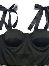 Load image into Gallery viewer, Black Floral Strap Lace 1950s Vintage Swing Dress