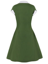 Load image into Gallery viewer, Green V Neck Short Sleeve 1950S Vintage Swing Dress