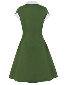 Green V Neck Short Sleeve 1950S Vintage Swing Dress