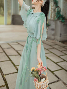 Green Peter Pan Collar Butterfly Sleeve Garden Vintage Dress