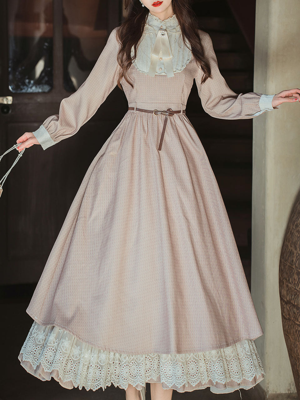 Lilac Lace Ruffles Edwardian Revival Dress
