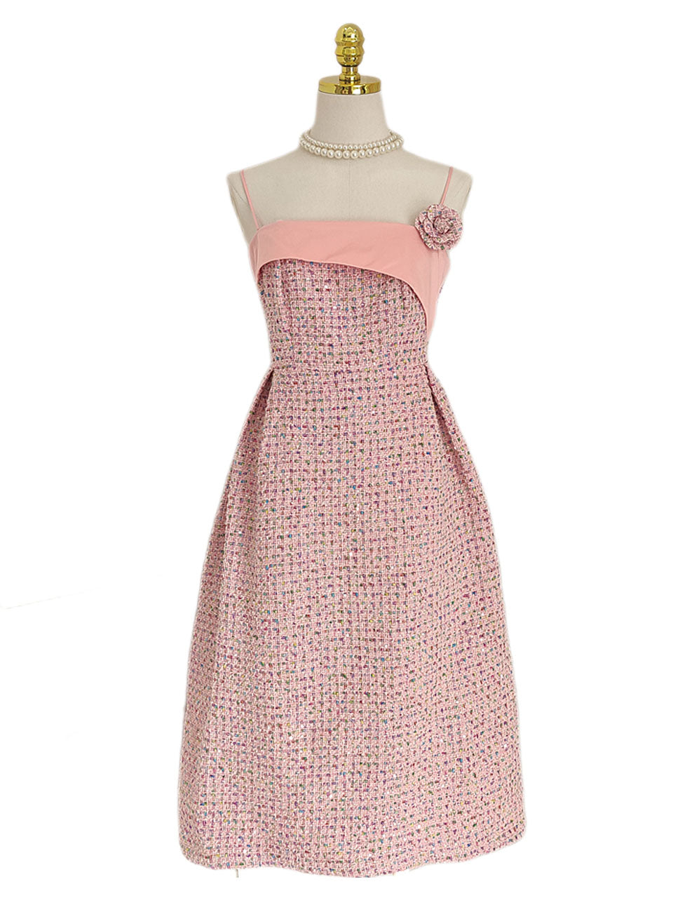 Pink Camellia Flower Spaghetti Strap Tweed Party Dress – Jolly Vintage
