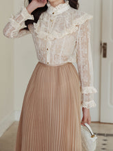 Load image into Gallery viewer, 2PS White Victorian Lace Shirt and High Waist Pleated Skirt Vintage Dress Outfit