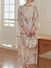 Load image into Gallery viewer, Light Purple Floral Print V Neck Wrap Vintage Dress