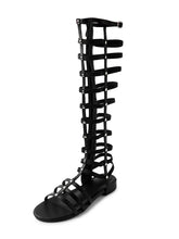 Load image into Gallery viewer, Gladiator Inspired Black Roman Sandals Boots with Cutouts  Lace-Up Ankle Boots