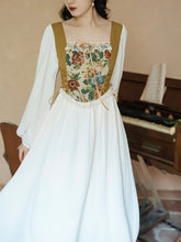 Load image into Gallery viewer, Apricot Square Collar Floral Print Corset Long Sleeve Vintage 1950S Dress