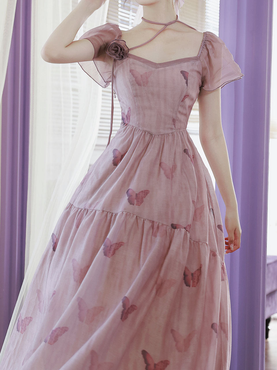 butterfly print evening dress Butterfly Print Ruffled Ball Gown by Elizabeth K GL3174 S / Blue