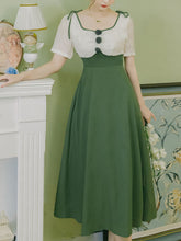 Load image into Gallery viewer, Apricot And Green Square Neck Short Sleeve Vintage 1950S Dress With Shawl
