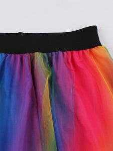 1950S Rainbow High Wasit Pleated Swing Vintage Skirt