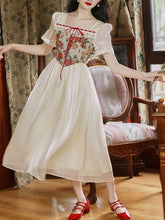 Load image into Gallery viewer, Apricot Square Collar Floral Print Corset Short Sleeve Vintage 1950S Dress