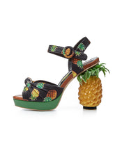 Load image into Gallery viewer, Fruit Heel Pineapple Print Platform Bow Vinatge Sandals