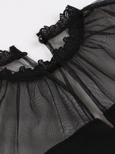 Load image into Gallery viewer, Black Semi Sheer Ruffles Short Sleeve 1950S Vintage Dress
