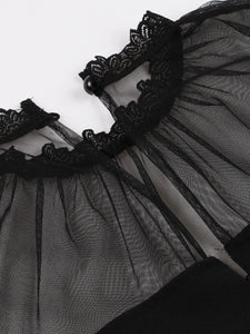 Black Semi Sheer Ruffles Short Sleeve 1950S Vintage Dress