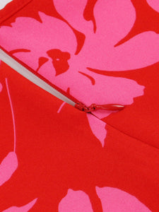 Red Floral Print Sweet Heart Collar Cap Sleeve 1950S Vintage Swing Dress