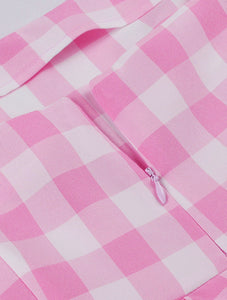 Pink And White Plaid Spaghetti Strap Barbie 1950S Vintage Dress