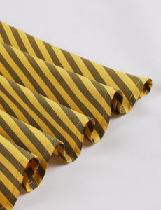 Yellow Stripe Turn Down Collar Short Sleeve 1950s Vintage Dress