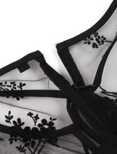 Load image into Gallery viewer, Black Semi Sheer Flower Embroidered 1950s Vintage Dress