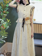 Load image into Gallery viewer, 2PS Apricot Butterfly Sleeves Contrast Ruffled Lace-up Top With Skirt Vintage 1950S Suit
