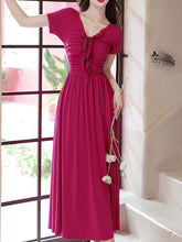 Load image into Gallery viewer, Rose Red V Neck Short Sleeve Vintage 1950S Dress