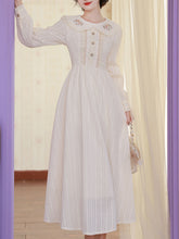 Load image into Gallery viewer, White Peter Pan Collar Long Sleeve Vintage Embroidered Cottagecore Cotton Dress