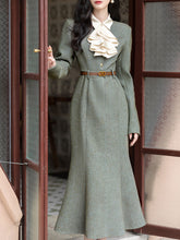 Load image into Gallery viewer, Light Grey Cascade Edwardian Revival Vintage Fishtail Dress